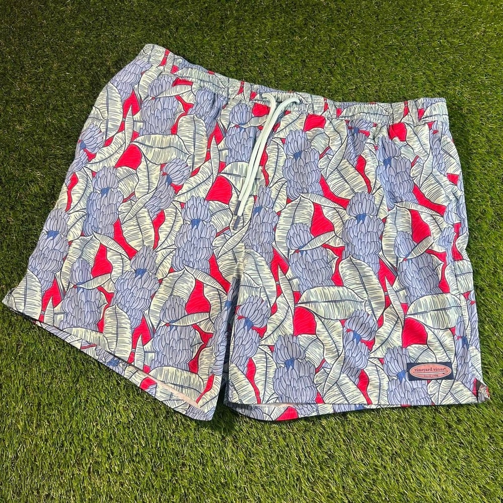 Vineyard Vines Tropical Botanical Print Swim Trunks Mesh Lined Mens XL Shorts